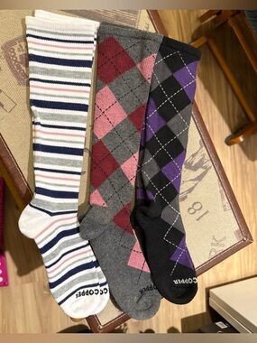 Women's Crew Dress Sock 3-Pack — Striped, Gray/Pink Argyle, Black/Purple Argyle
